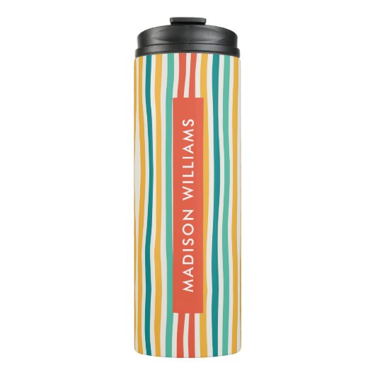 Script Monogram farbige Linien Thermal Tumbler Thermosbecher (Vorderseite)