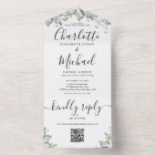 Script Monogram Floral QR Code Hochzeit All In One Einladung (Innen Boden)