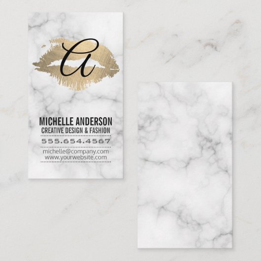 Script Monogram Gold Kiss Stain Marble Visitenkarte (Vorne/Hinten)