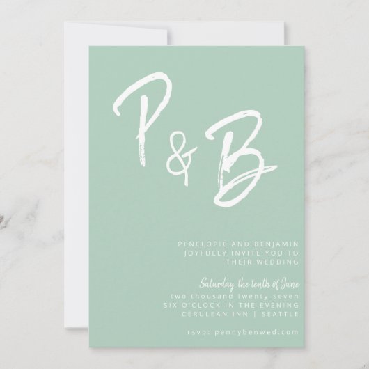 Script Monogram Handwriting Mint Pistachio Wedding Einladung (Vorderseite)