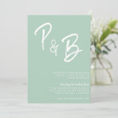 Script Monogram Handwriting Mint Pistachio Wedding Einladung (Stehend Vorderseite)