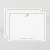 Script Monogram Hübsch Family Stationer Green Mitteilungskarte (Vorne/Hinten)