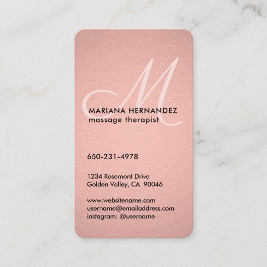 Script Monogram Imitate Rose Gold Foil Rosa Vertik Terminkarte (Vorderseite)
