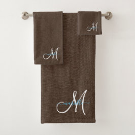 Script Monogram Imitats Linen Dark Brown Badhandtuch Set