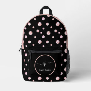 Script Monogram Individuelle Name Black Polka Dot  Bedruckter Rucksack