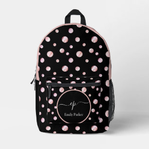 Script Monogram Individuelle Name Black Polka Dot  Bedruckter Rucksack