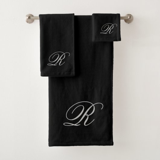 Script Monogram Initial Gray Black Bath Towel Set (Insitu)
