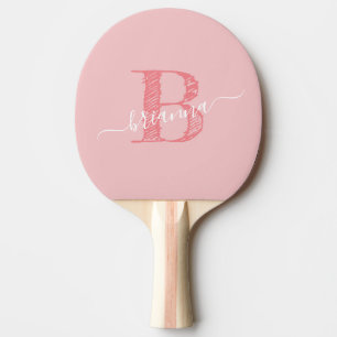 Script Monogram Initial Personalisiert Coral Pink Tischtennis Schläger