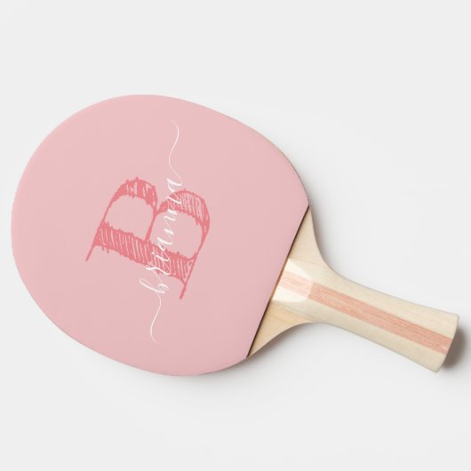 Script Monogram Initial Personalisiert Coral Pink Tischtennis Schläger (Seitenansicht)