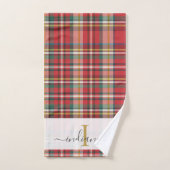 Script Monogram Kariert Rusticus Roter Name Badhandtuch Set (Handtuch)