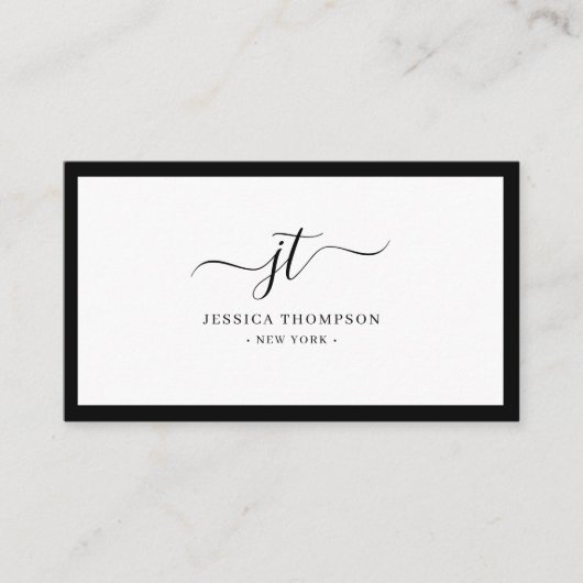 Script Monogram Minimal Black & White Luxe Visitenkarte (Vorderseite)