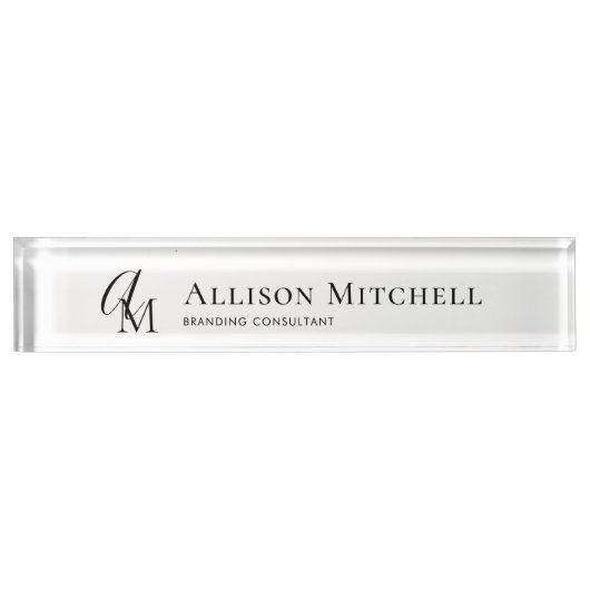 Script Monogram Minimalist Elgeant Desk Nameplate Namensplakette (Vorderseite)