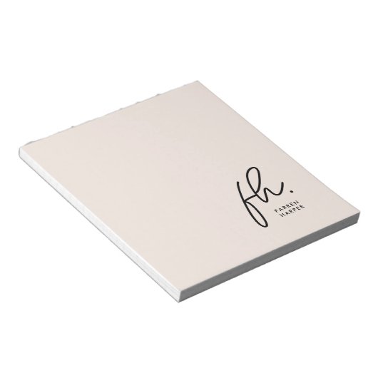 Script Monogram Modern Minimal Blush Pink Einfach Notizblock (angewinkelt)