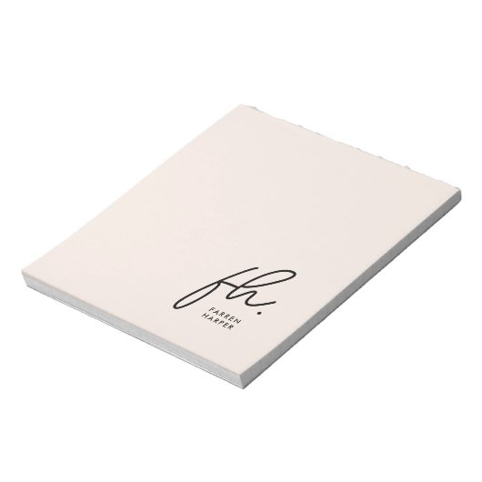 Script Monogram Modern Minimal Blush Pink Einfach Notizblock (Rotiert)
