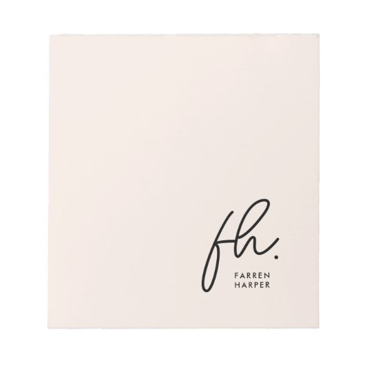 Script Monogram Modern Minimal Blush Pink Einfach Notizblock (Vorderseite)