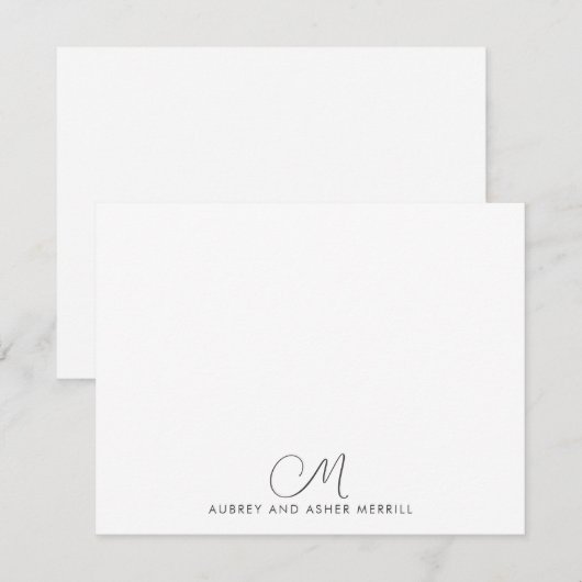 Script Monogram Moderne Stationierung Mitteilungskarte (Vorne/Hinten)