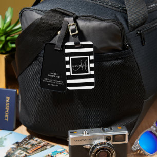 Script Monogram   Moderner Streifen Gepäckanhänger