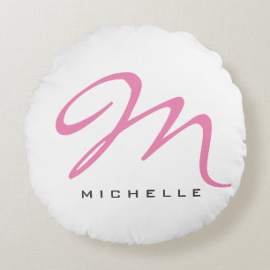 Script Monogram Pink Calligrafy Your Name Gift Rundes Kissen
