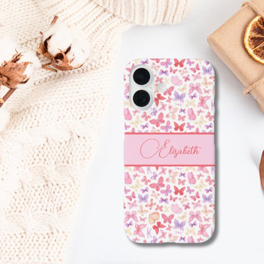 Script Monogram Pink Lila Gelbe Schmetterlinge Case-Mate iPhone Hülle