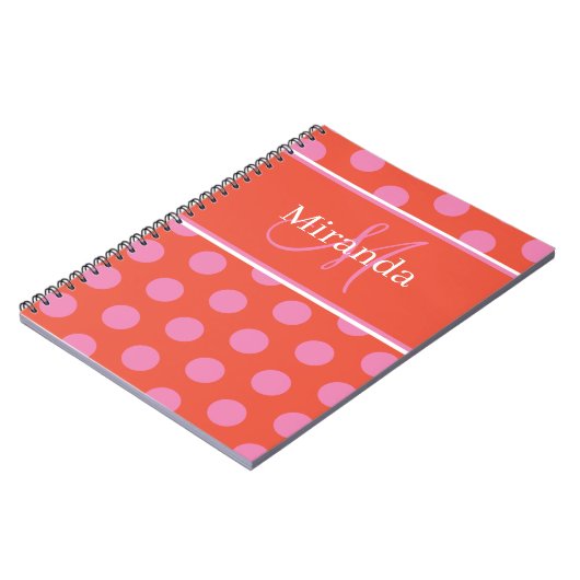 Script Monogram Pink Orange Polka Dots Notizblock (Linke Seite)
