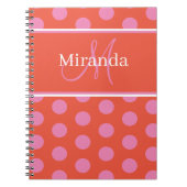 Script Monogram Pink Orange Polka Dots Notizblock (Vorderseite)