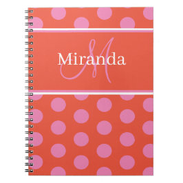 Script Monogram Pink Orange Polka Dots Notizblock