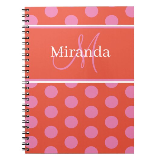 Script Monogram Pink Orange Polka Dots Notizblock (Vorderseite)