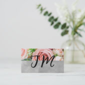 Script Monogram Pink Roses Blume Visitenkarte (Stehend Vorderseite)