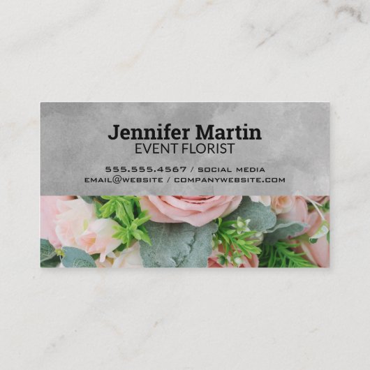 Script Monogram Pink Roses Blume Visitenkarte (Rückseite)