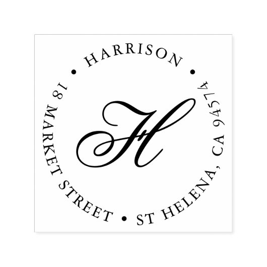 Script Monogram Round-Rücksendeadresse Permastempel (Design)