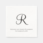 Script Monogram Schwarz-weiß Elegant Wedding Napki Serviette (Vorderseite)