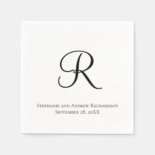 Script Monogram Schwarz-weiß Elegant Wedding Napki Serviette (Vorderseite)