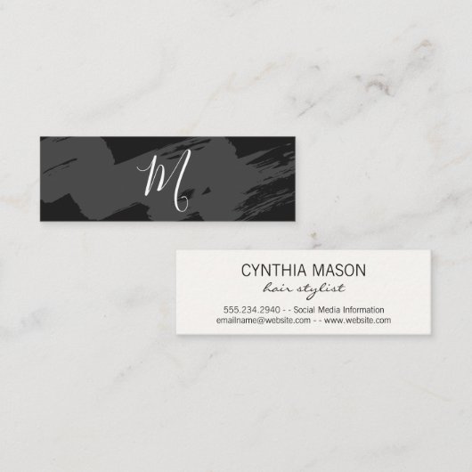 Script Monogram / Sleek Gray Brushed Mini Visitenkarte (Vorne/Hinten)