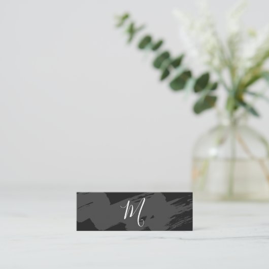 Script Monogram / Sleek Gray Brushed Mini Visitenkarte (Stehend Vorderseite)