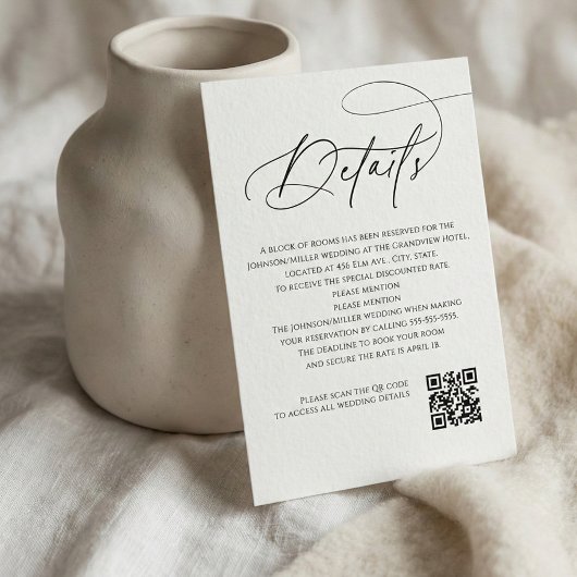 Script Monogram Wedding Details White QR Code Begleitkarte