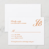 Script Monogram Wedding RSVP Card (Orange) Karte (Vorne/Hinten)