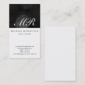 Script Monogram White Black Pattern Business Card Visitenkarte (Vorne/Hinten)