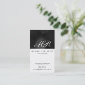 Script Monogram White Black Pattern Business Card Visitenkarte (Stehend Vorderseite)