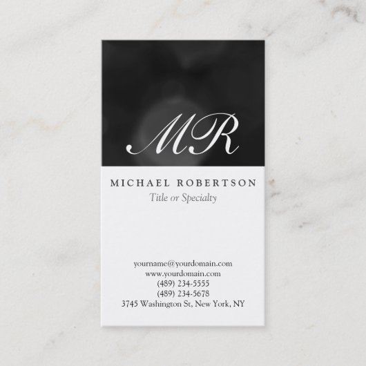 Script Monogram White Black Pattern Business Card Visitenkarte (Vorderseite)