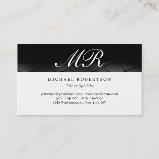 Script Monogram White Black Pattern Business Card Visitenkarte (Vorderseite)