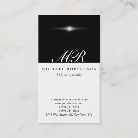 Script Monogram White Black Pattern Business Card Visitenkarte (Vorderseite)