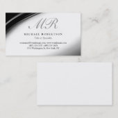 Script Monogram White Black Pattern Business Card Visitenkarte (Vorne/Hinten)