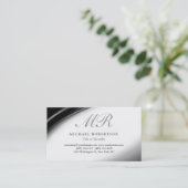 Script Monogram White Black Pattern Business Card Visitenkarte (Stehend Vorderseite)