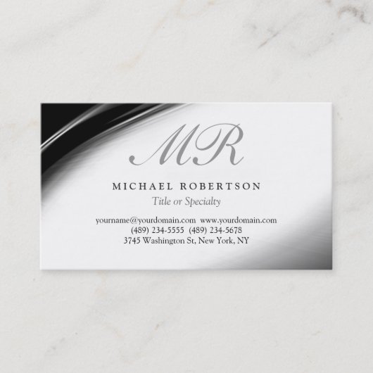 Script Monogram White Black Pattern Business Card Visitenkarte (Vorderseite)