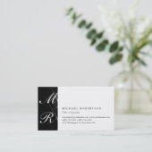 Script Monogram White Black Pattern Business Card Visitenkarte (Stehend Vorderseite)