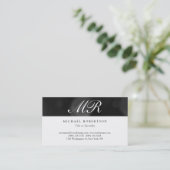 Script Monogram White Black Pattern Business Card Visitenkarte (Stehend Vorderseite)