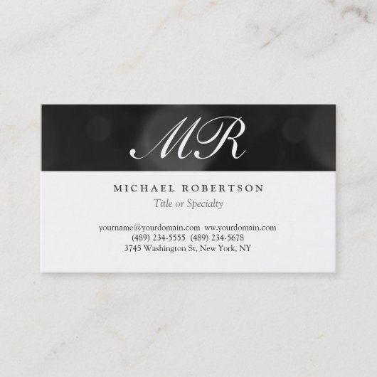 Script Monogram White Black Pattern Business Card Visitenkarte (Vorderseite)