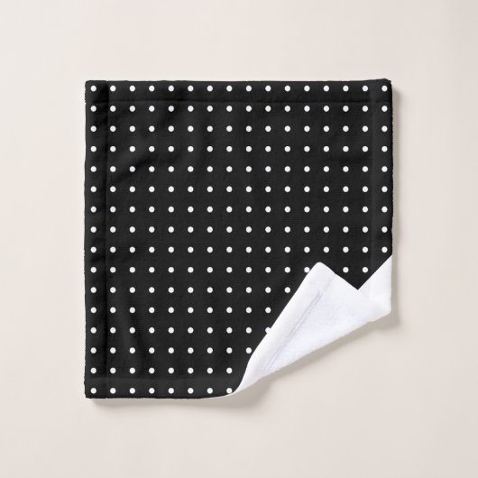 Script Monogram White on Black Polka Dot Pattern Badhandtuch Set (Waschlappen)