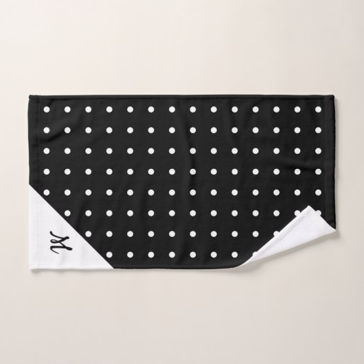 Script Monogram White on Black Polka Dot Pattern Badhandtuch Set (Handtuch)