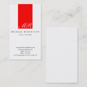 Script Monogram White Red Clean Business Card Visitenkarte (Vorne/Hinten)